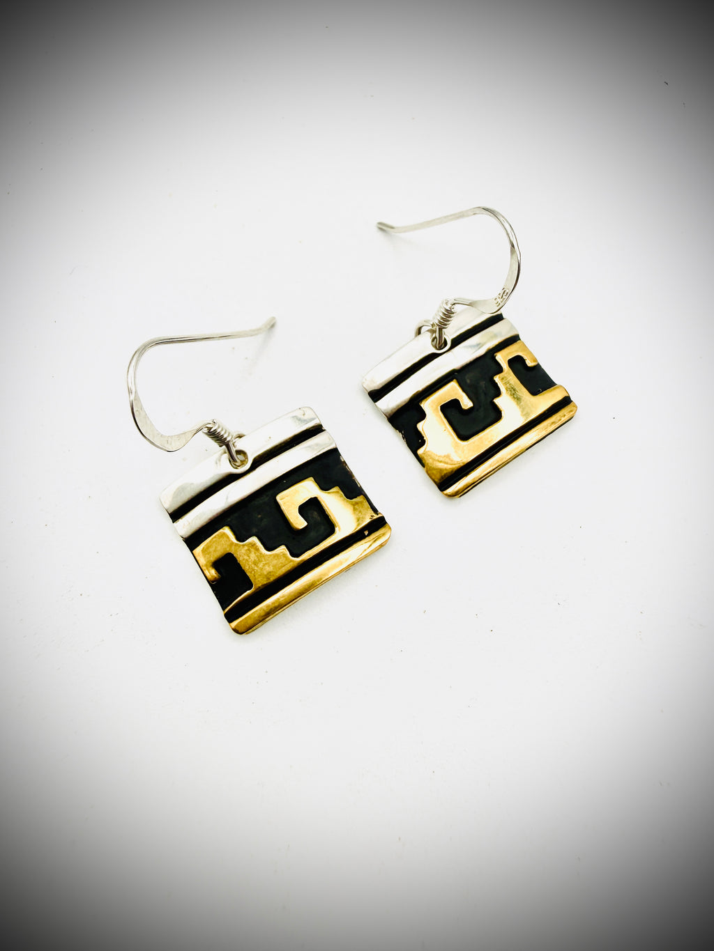 T&R Singer Navajo Sterling Gold Overlay Dangle Earrings