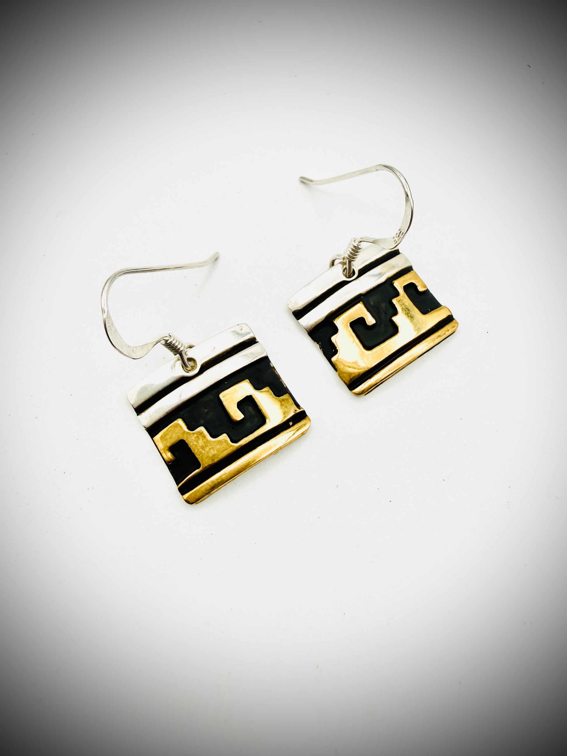 T&R Singer Navajo Sterling Gold Overlay Dangle Earrings