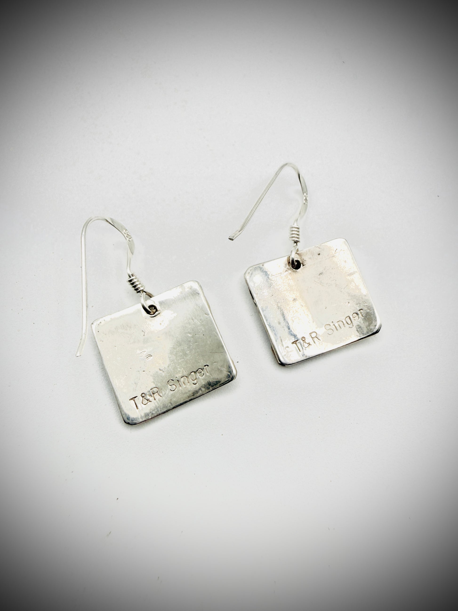 T&R Singer Navajo Sterling Gold Overlay Dangle Earrings
