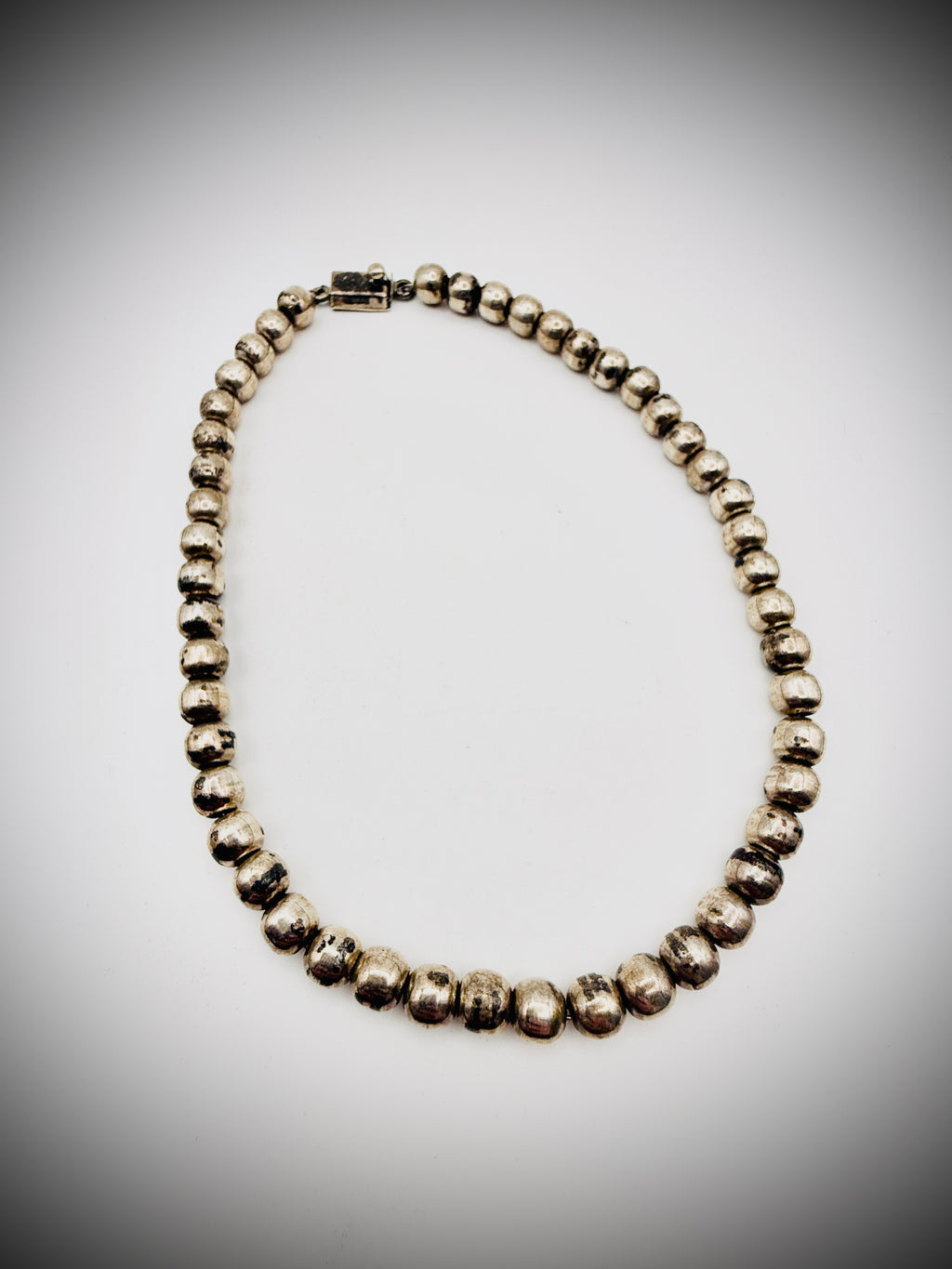 Vintage Taxco Mexico 925 Sterling 8mm Bead Necklace 16” 53g