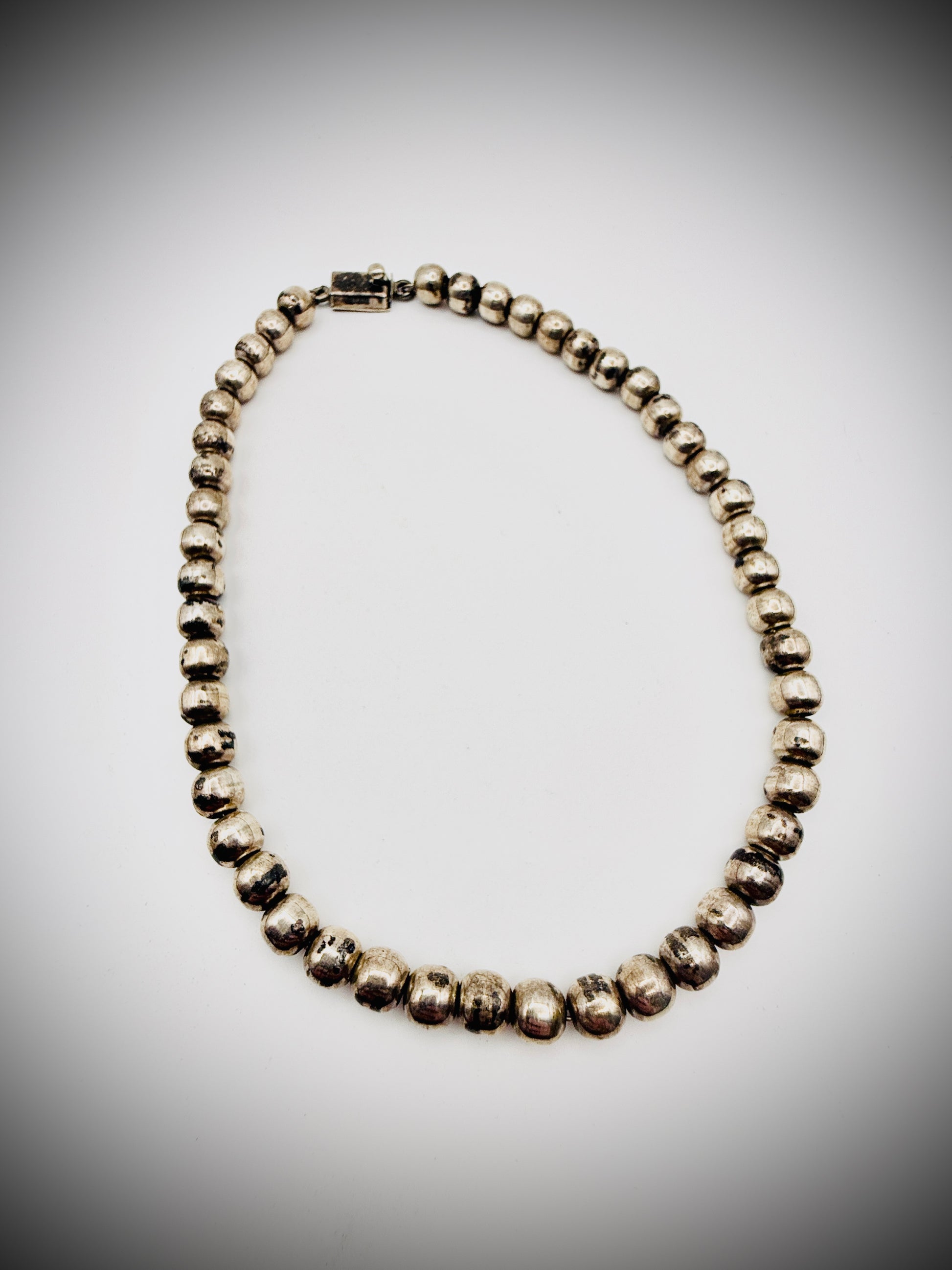 Vintage Taxco Mexico 925 Sterling 8mm Bead Necklace 16” 53g