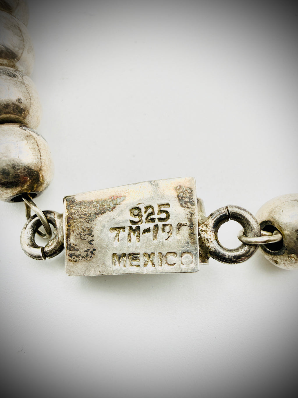 Vintage Taxco Mexico 925 Sterling 8mm Bead Necklace 16” 53g