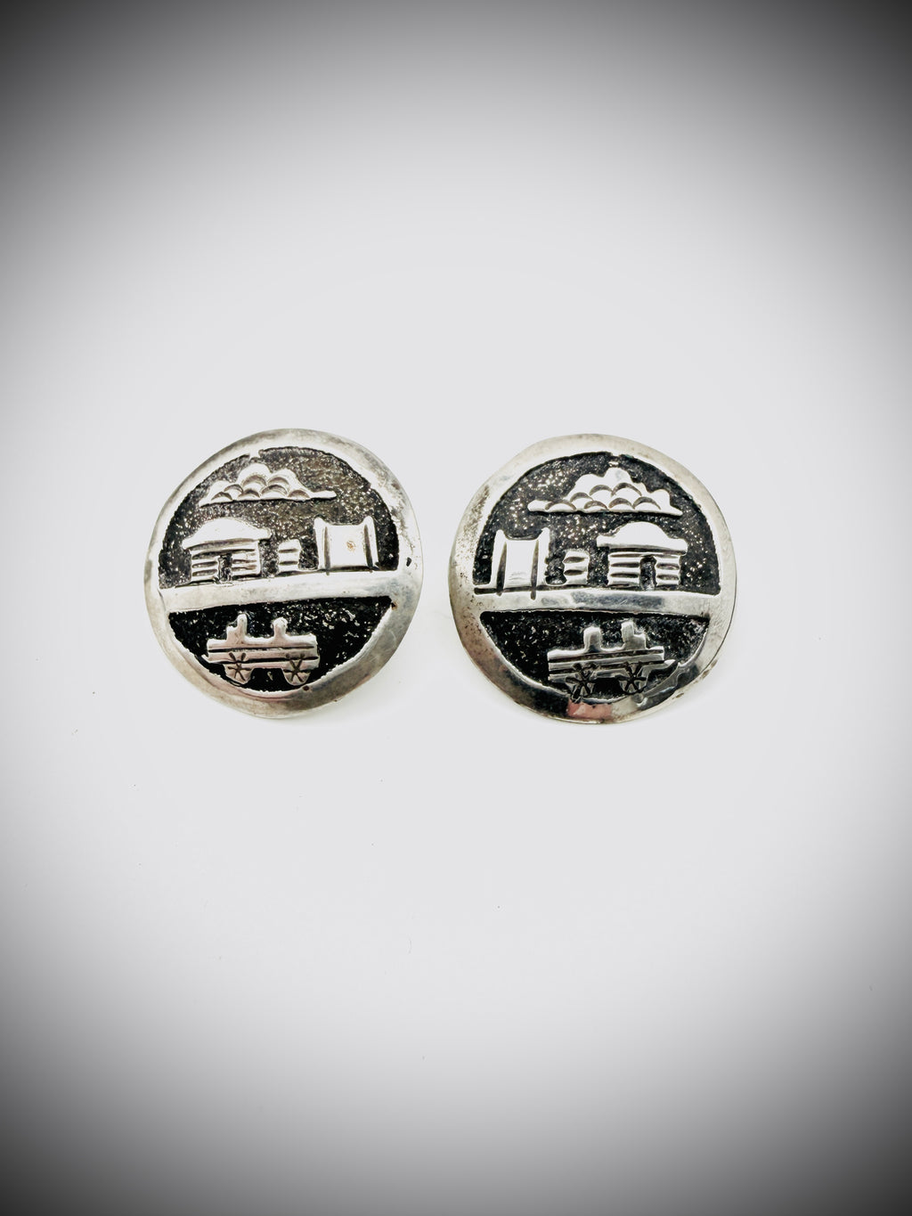 Vintage Navajo Storyteller Sterling Silver Earrings Signed A. Singer