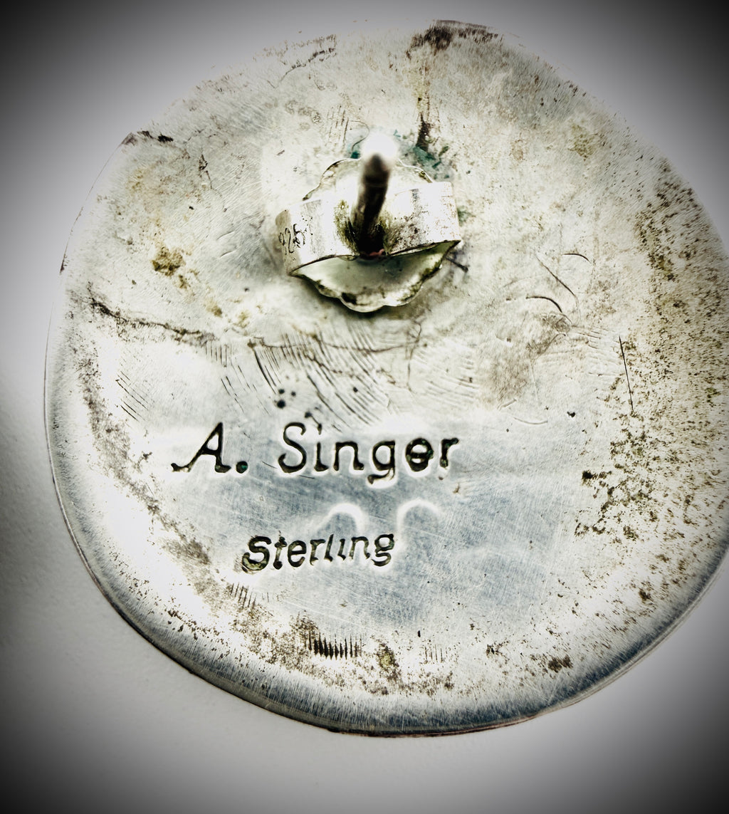 Vintage Navajo Storyteller Sterling Silver Earrings Signed A. Singer