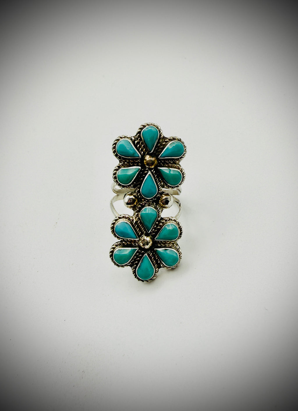 GINA DOSEDO ZUNI TURQUOISE FLOWER CLUSTER RING SZ 7.5