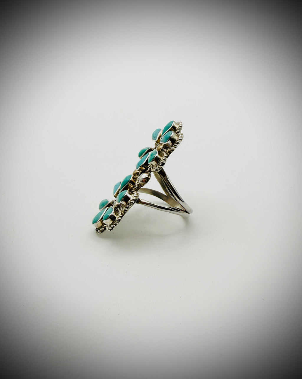 GINA DOSEDO ZUNI TURQUOISE FLOWER CLUSTER RING SZ 7.5