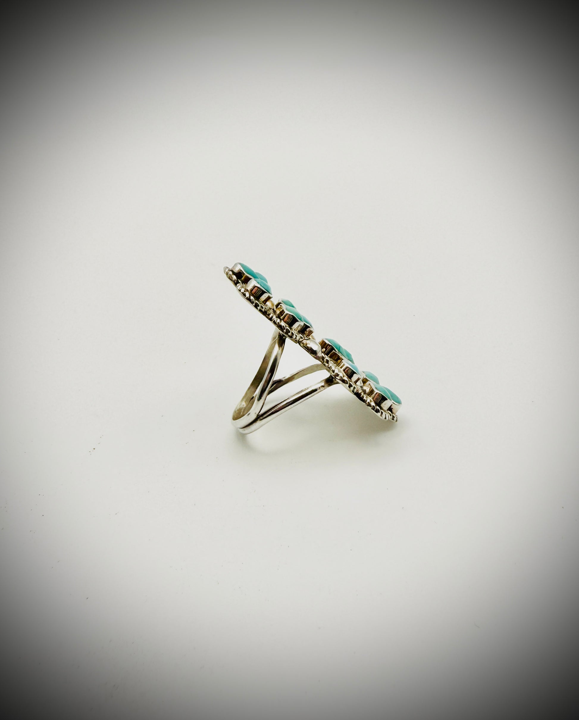 GINA DOSEDO ZUNI TURQUOISE FLOWER CLUSTER RING SZ 7.5