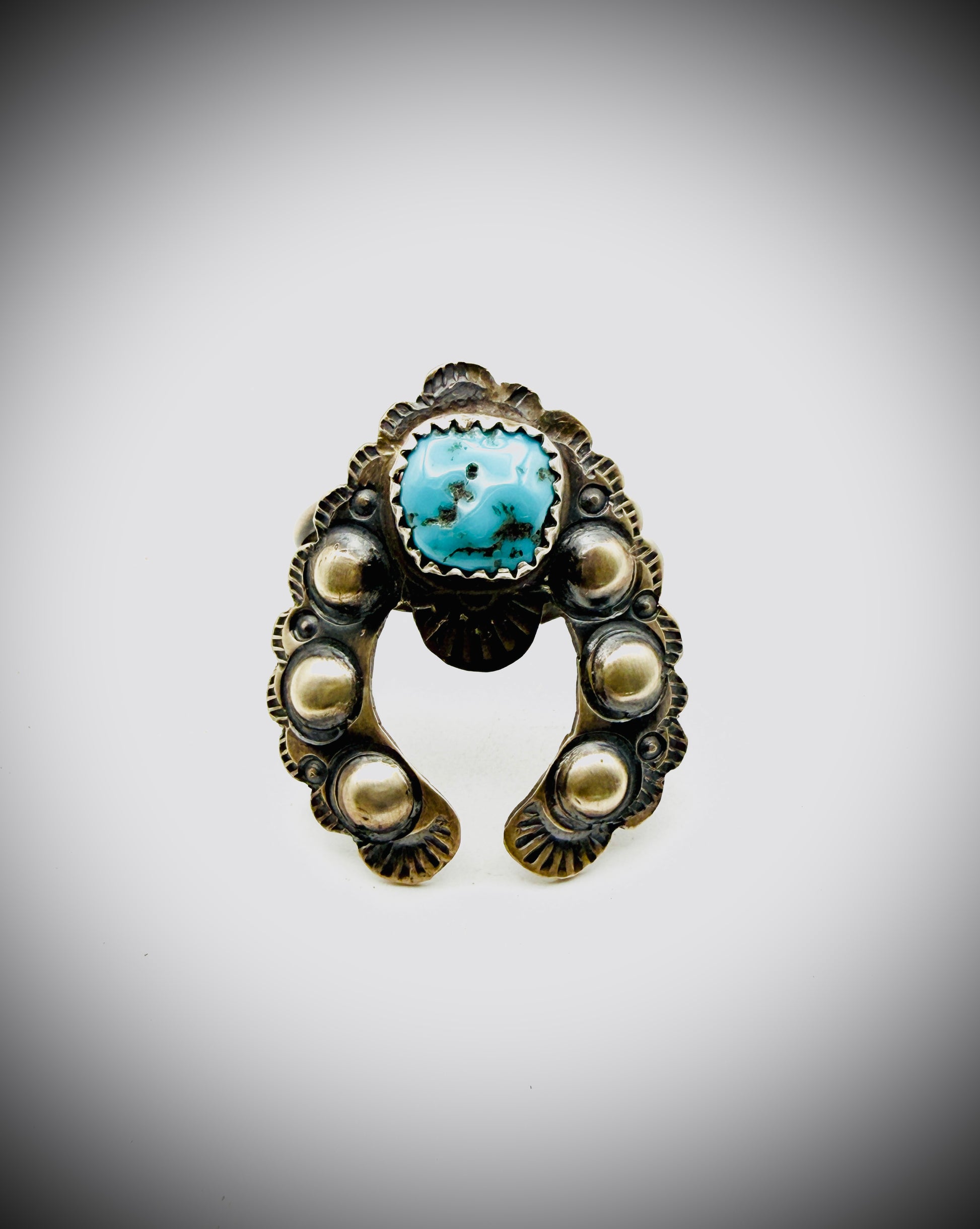 T. YAZZIE NAVAJO STERLING TURQUOISE NAJA RING SIZE 8.5
