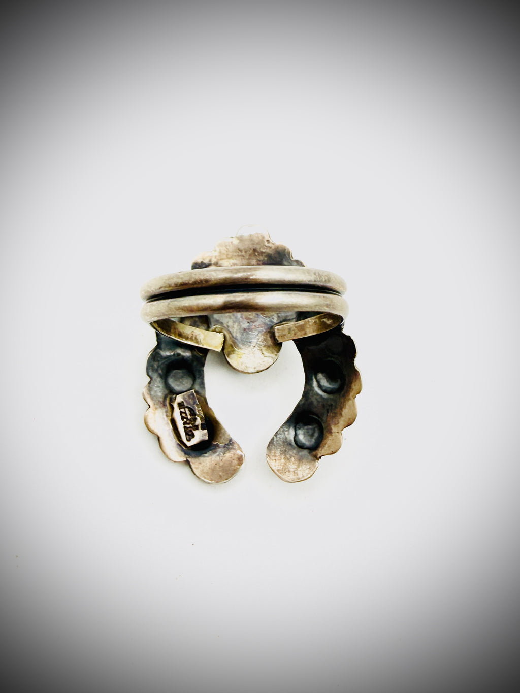 T. YAZZIE NAVAJO STERLING TURQUOISE NAJA RING SIZE 8.5