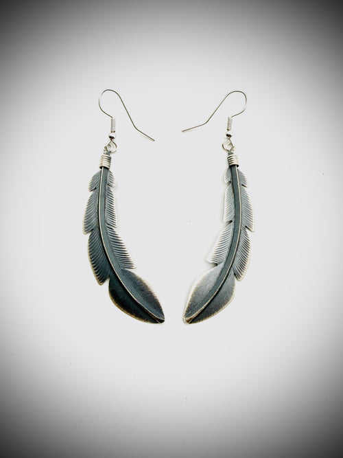 BILLY LONG NAVAJO STERLING FEATHER DANGLE EARRINGS