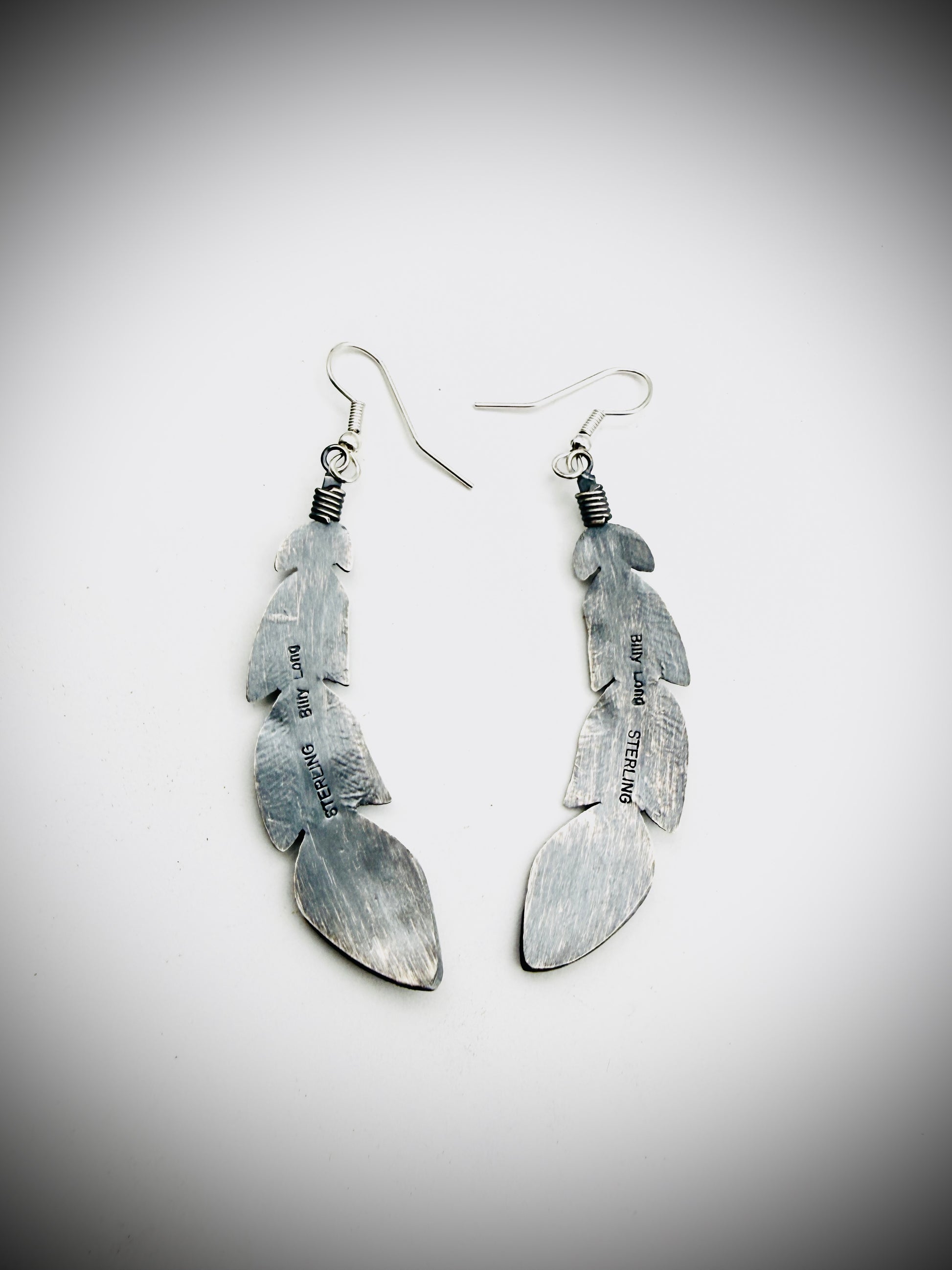 BILLY LONG NAVAJO STERLING FEATHER DANGLE EARRINGS