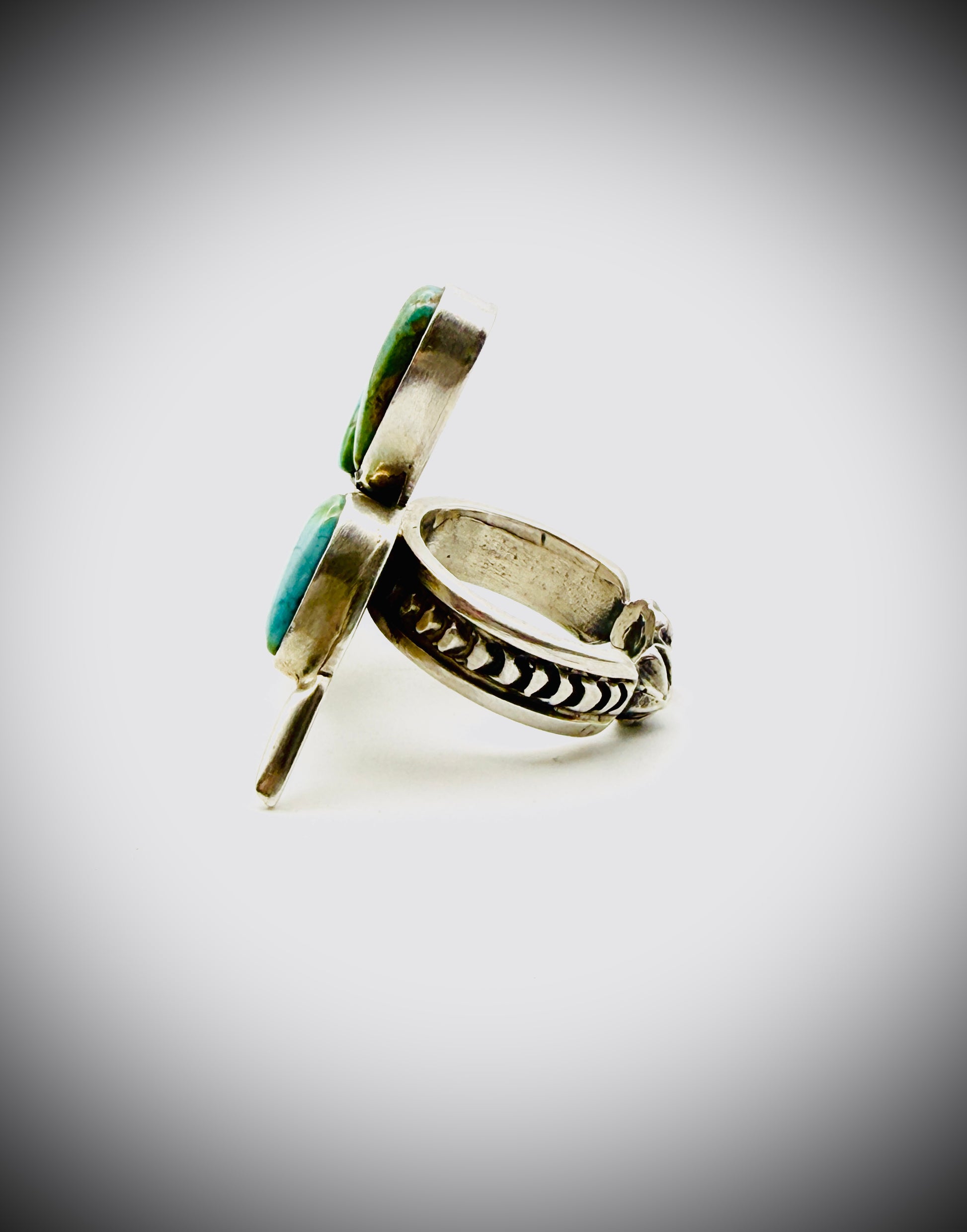 STERLING SONORAN GOLD TURQUOISE HUMMINGBIRD RING Signed "DY"