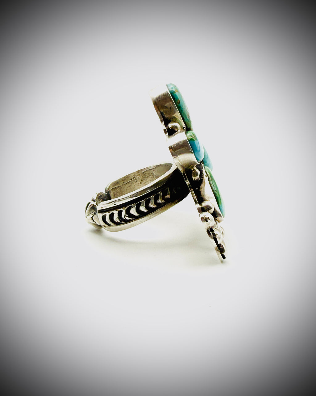STERLING SONORAN GOLD TURQUOISE HUMMINGBIRD RING Signed "DY"