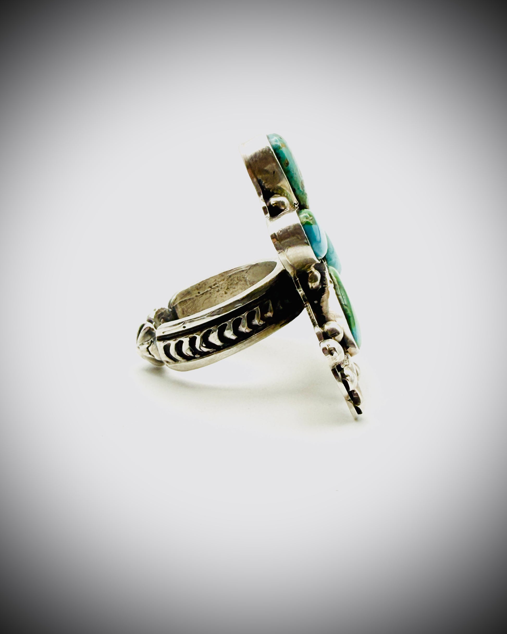 STERLING SONORAN GOLD TURQUOISE HUMMINGBIRD RING Signed "DY"